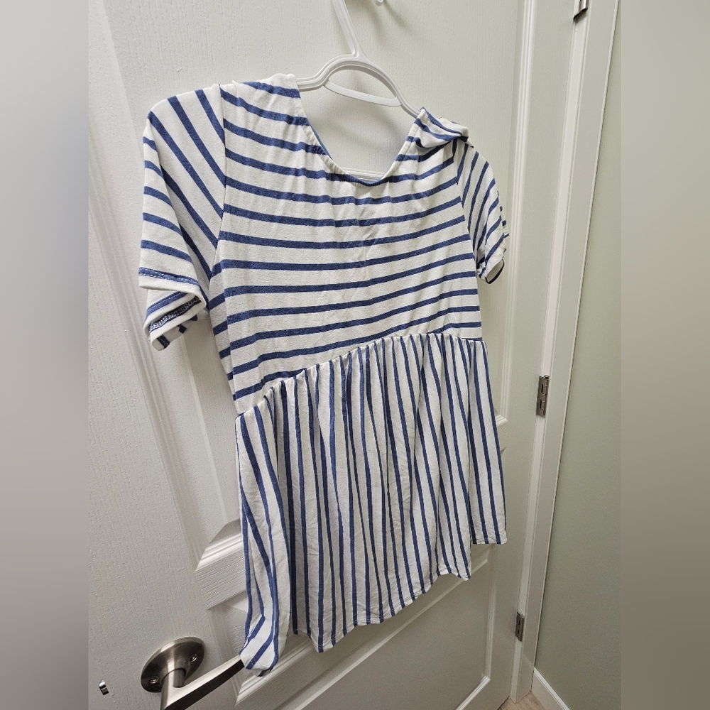 Blue Striped Cross Back Peplum Maternity Top